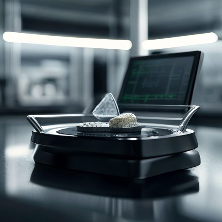 A photorealistic close-up of a modern electronic analytical balance in a clean l