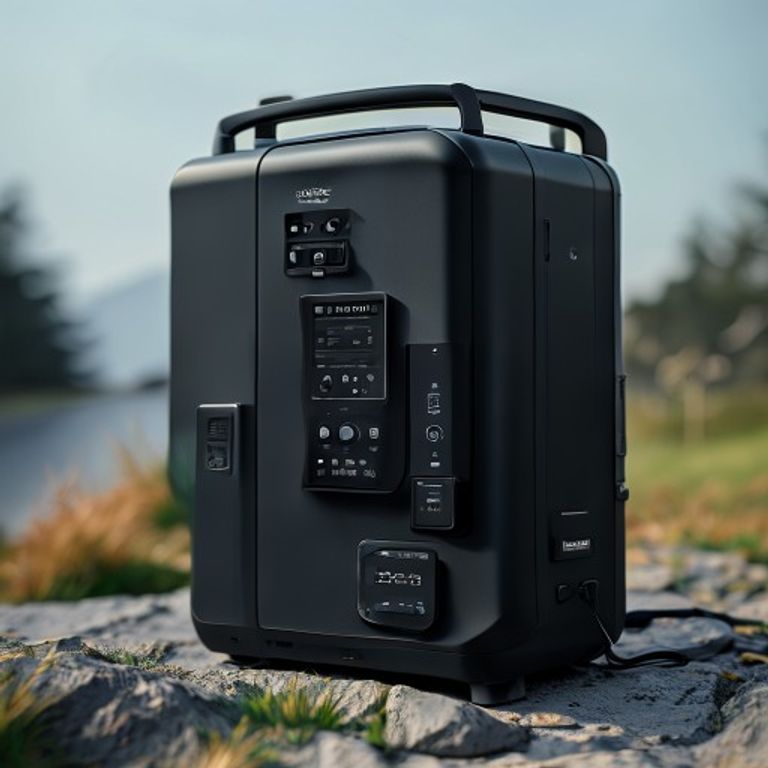A black portable power station with